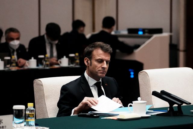 France's President Emmanuel Macron meets Chinese National People's Congress Chairman Zhao Leji, in Beijing